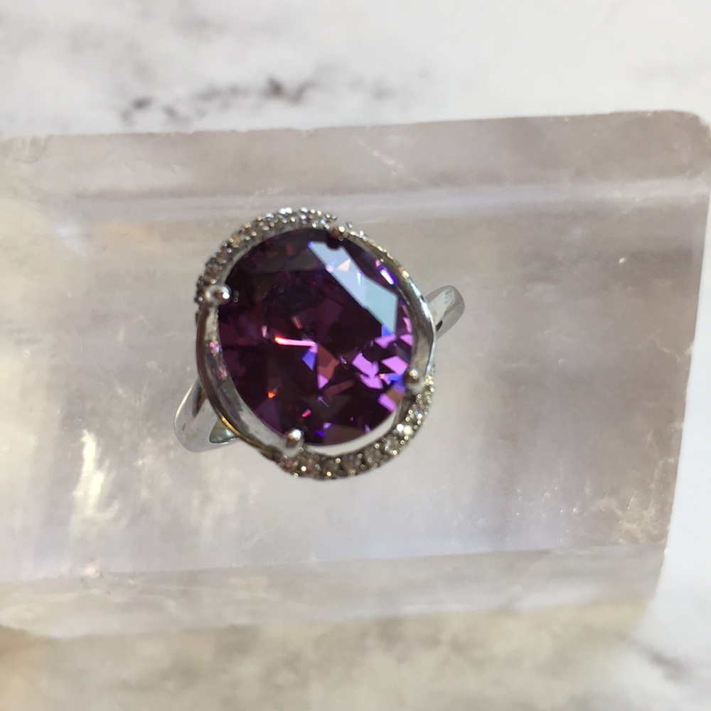New Amethyst & Silver Rhinestones Ring size 6&1/2